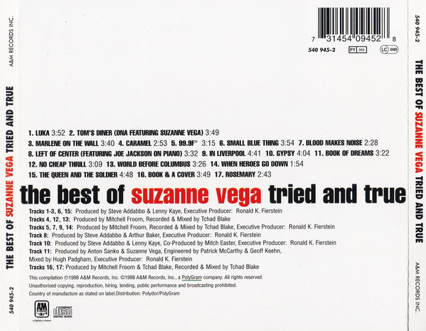 Suzanne Vega  The Best Of; Tried And True : Back